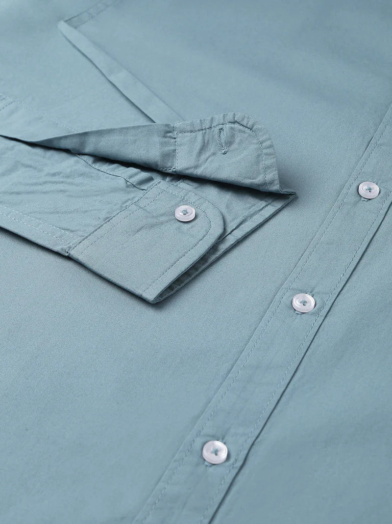 Men’s Cotton Dustyteal Slim Fit Solid Casual Shirt – MADOXX