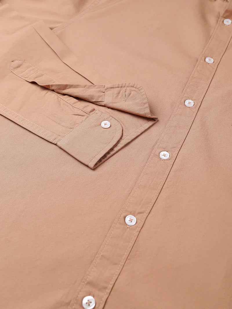 Men’s Cotton Camel Brown Slim Fit Solid Casual Shirt – MADOXX