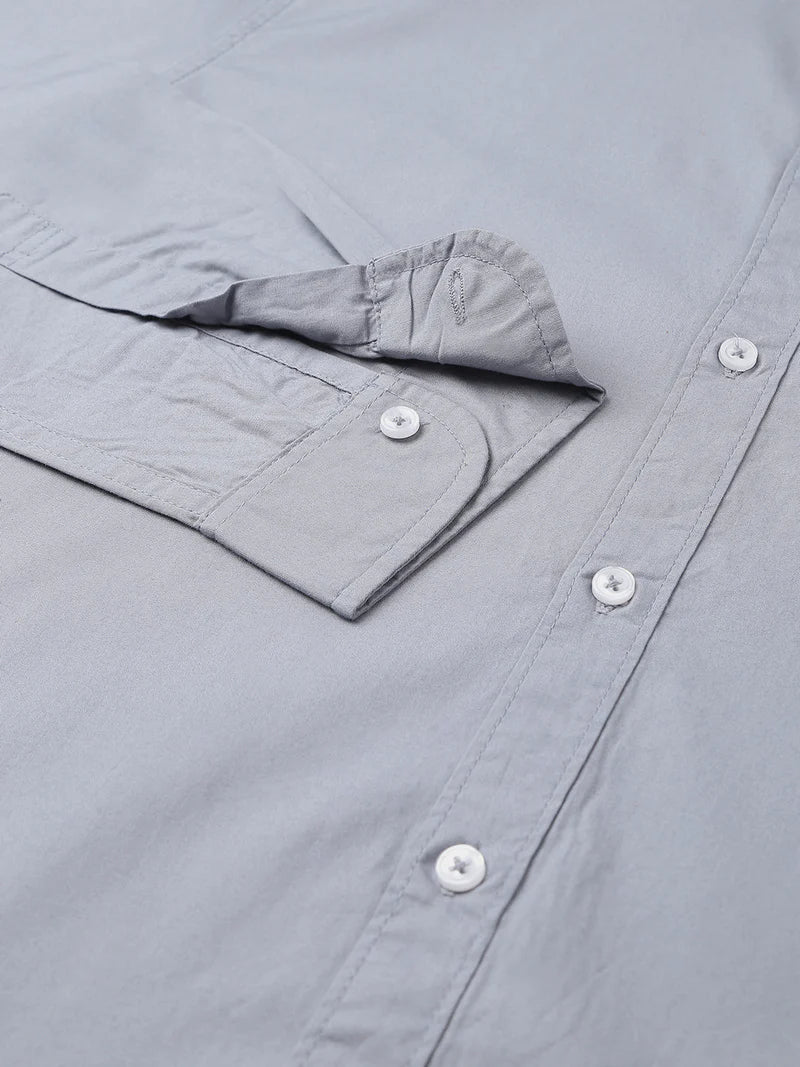 Men’s Cotton Sea Blue Slim Fit Solid Casual Shirt – MADOXX