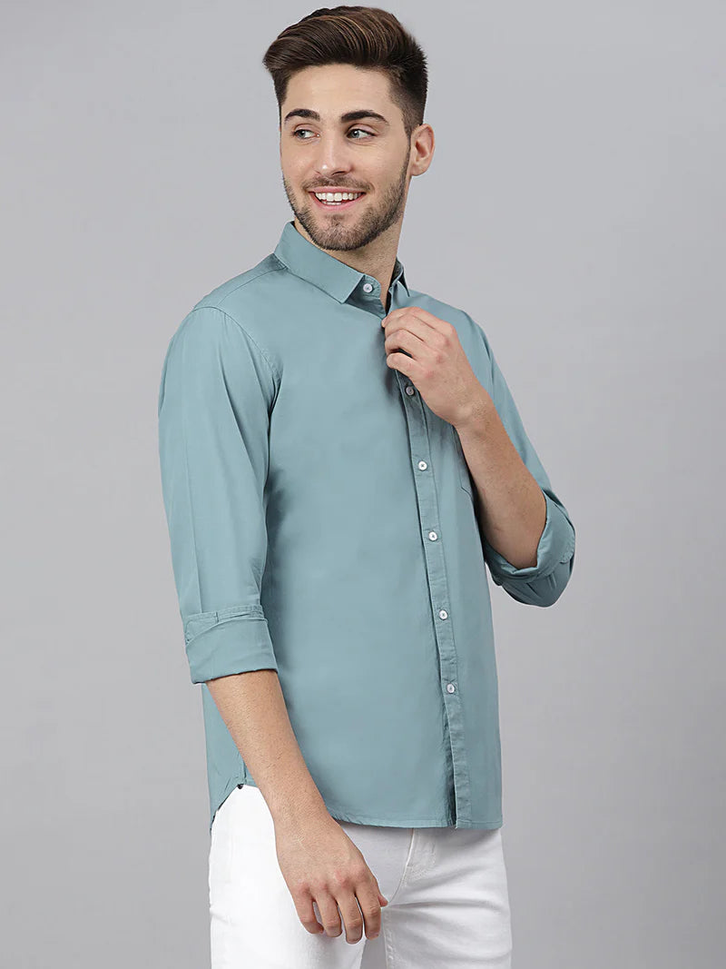 Men’s Cotton Dustyteal Slim Fit Solid Casual Shirt – MADOXX