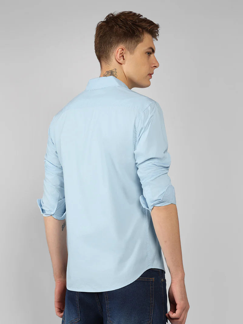 Men’s Cotton Skyblue Slim Fit Solid Casual Shirt – MADOXX