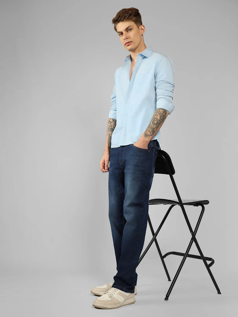 Men’s Cotton Skyblue Slim Fit Solid Casual Shirt – MADOXX