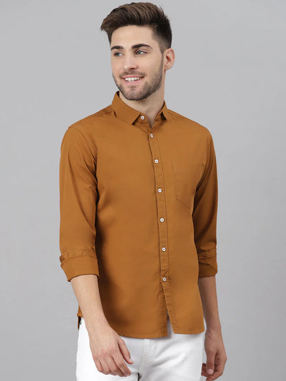 Men’s Cotton Brown Slim Fit Solid Casual Shirt – MADOXX