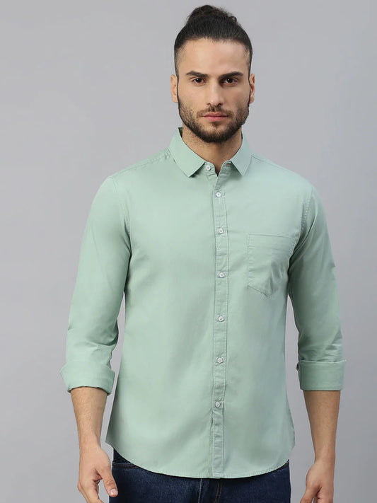Men’s Cotton Sage Slim Fit Solid Casual Shirt – MADOXX