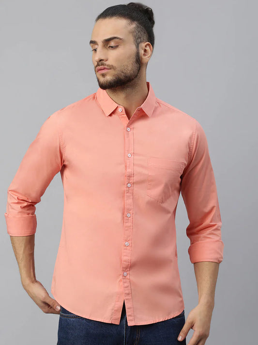 Men’s Cotton Coral Slim Fit Solid Casual Shirt – MADOXX