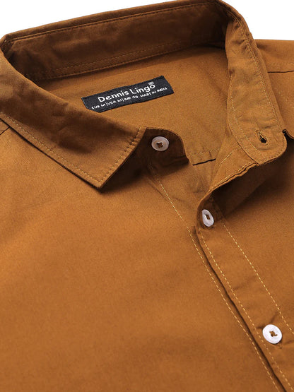 Men’s Cotton Brown Slim Fit Solid Casual Shirt – MADOXX