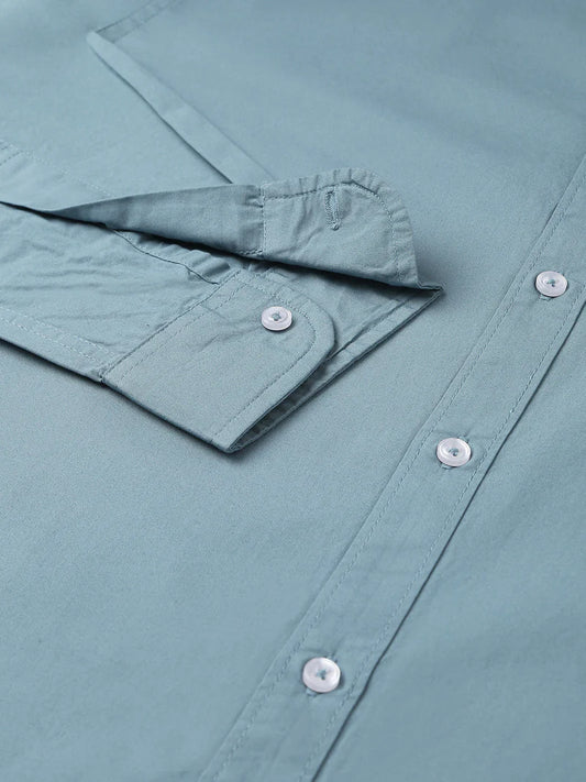 Men’s Cotton Dustyteal Slim Fit Solid Casual Shirt – MADOXX
