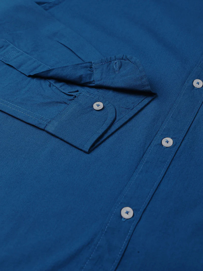 Men’s Cotton PetrolBlue Slim Fit Solid Casual Shirt – MADOXX
