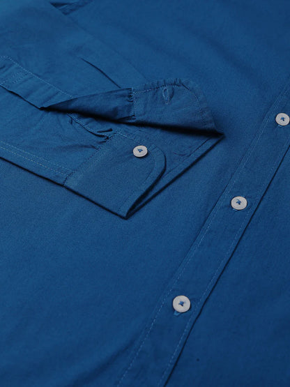 Men’s Cotton PetrolBlue Slim Fit Solid Casual Shirt – MADOXX