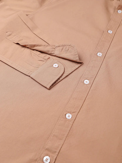 Men’s Cotton Camel Brown Slim Fit Solid Casual Shirt – MADOXX