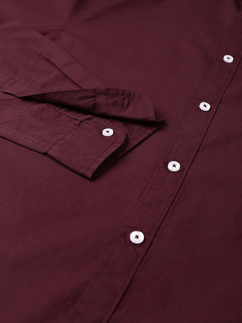 Men’s Cotton Burgundy Slim Fit Solid Casual Shirt – MADOXX