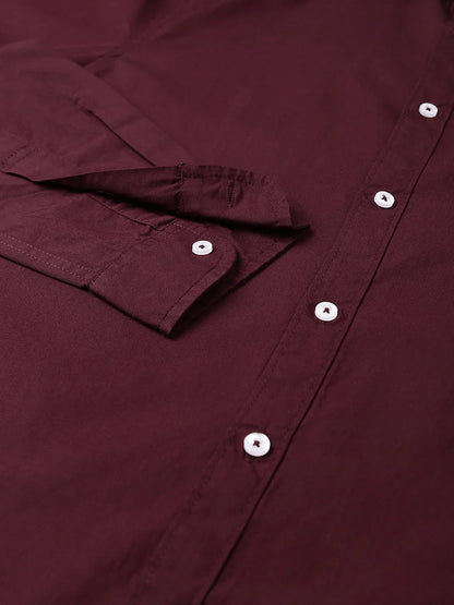 Men’s Cotton Burgundy Slim Fit Solid Casual Shirt – MADOXX