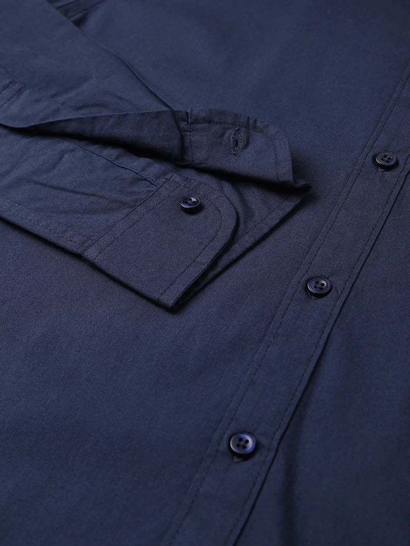 Men’s Cotton Navyblue Slim Fit Solid Casual Shirt – MADOXX
