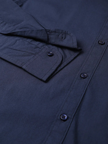 Men’s Cotton Navyblue Slim Fit Solid Casual Shirt – MADOXX