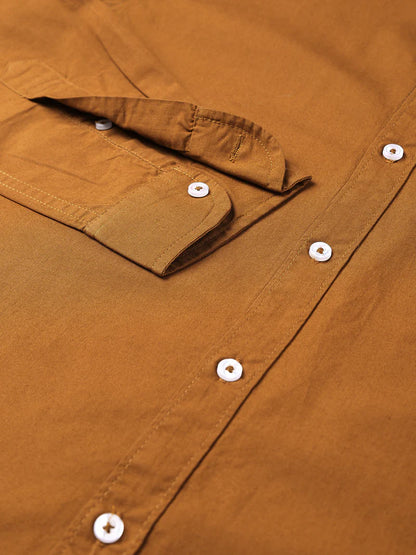 Men’s Cotton Brown Slim Fit Solid Casual Shirt – MADOXX