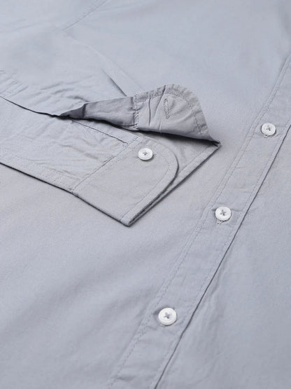 Men’s Cotton Sea Blue Slim Fit Solid Casual Shirt – MADOXX