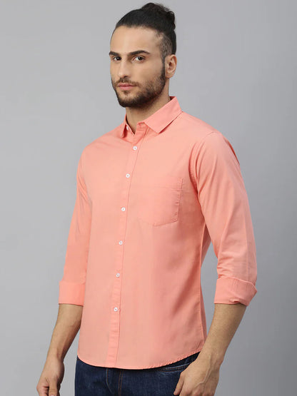 Men’s Cotton Coral Slim Fit Solid Casual Shirt – MADOXX