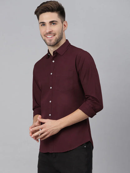 Men’s Cotton Burgundy Slim Fit Solid Casual Shirt – MADOXX
