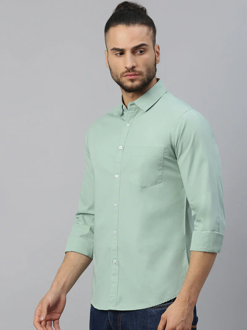 Men’s Cotton Sage Slim Fit Solid Casual Shirt – MADOXX