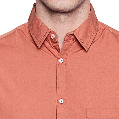 Men’s Cotton Dusty Orange Slim Fit Solid Casual Shirt – MADOXX