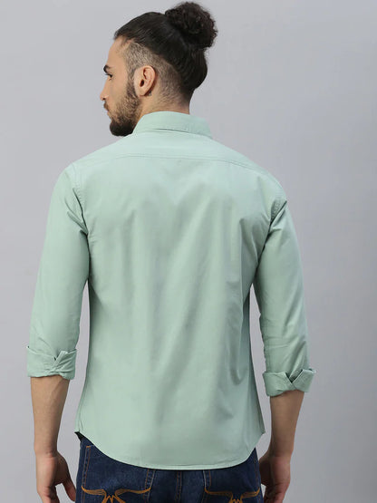 Men’s Cotton Sage Slim Fit Solid Casual Shirt – MADOXX