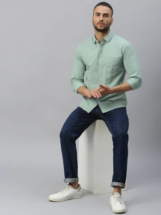 Men’s Cotton Sage Slim Fit Solid Casual Shirt – MADOXX