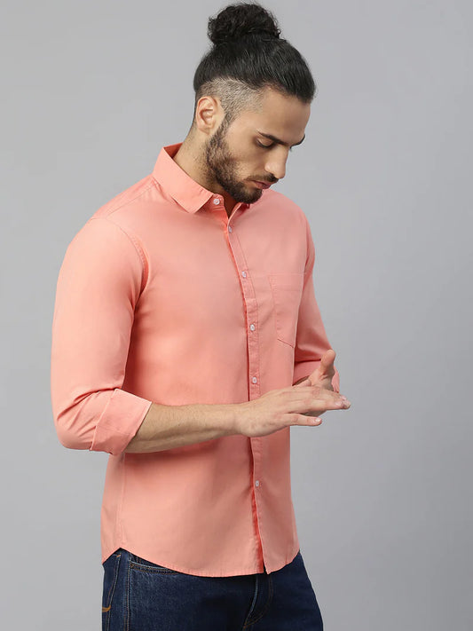 Men’s Cotton Coral Slim Fit Solid Casual Shirt – MADOXX