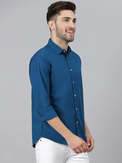 Men’s Cotton PetrolBlue Slim Fit Solid Casual Shirt – MADOXX