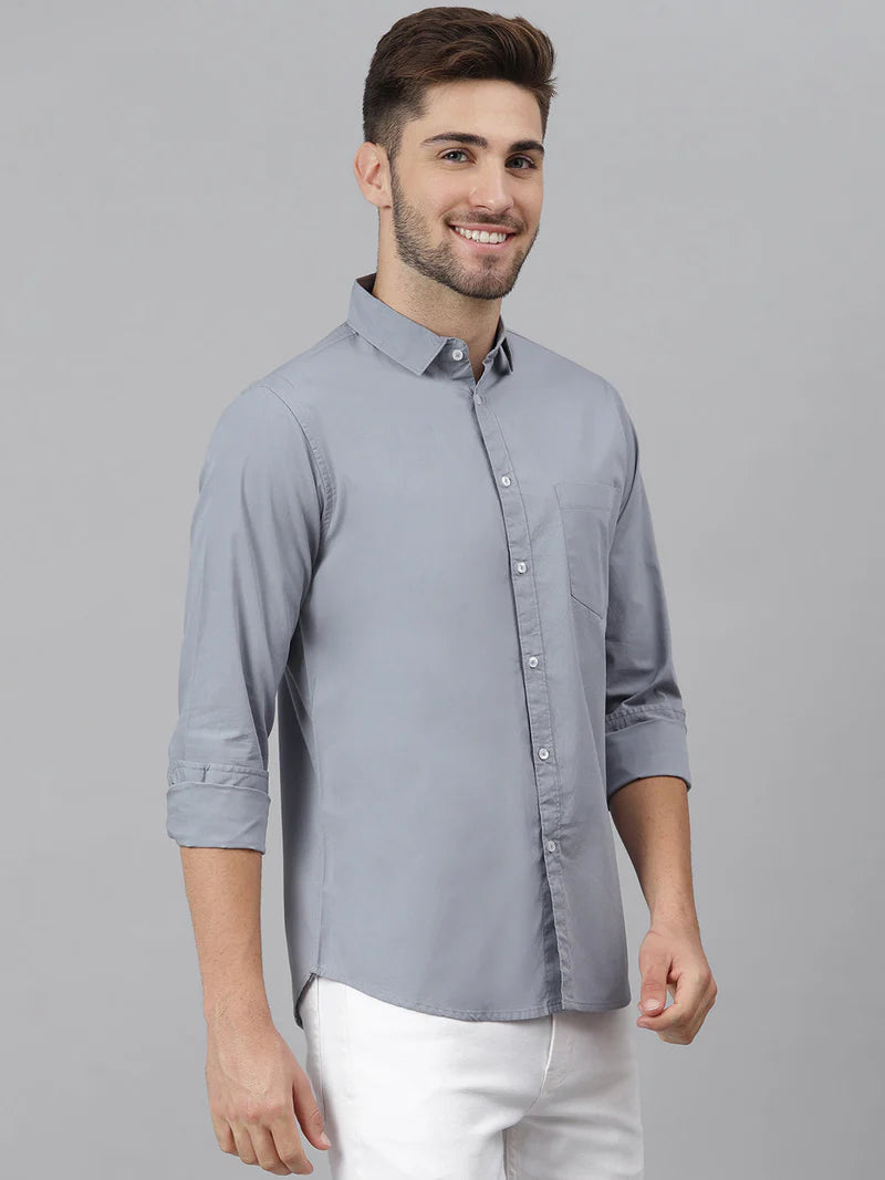 Men’s Cotton Sea Blue Slim Fit Solid Casual Shirt – MADOXX