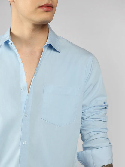 Men’s Cotton Skyblue Slim Fit Solid Casual Shirt – MADOXX
