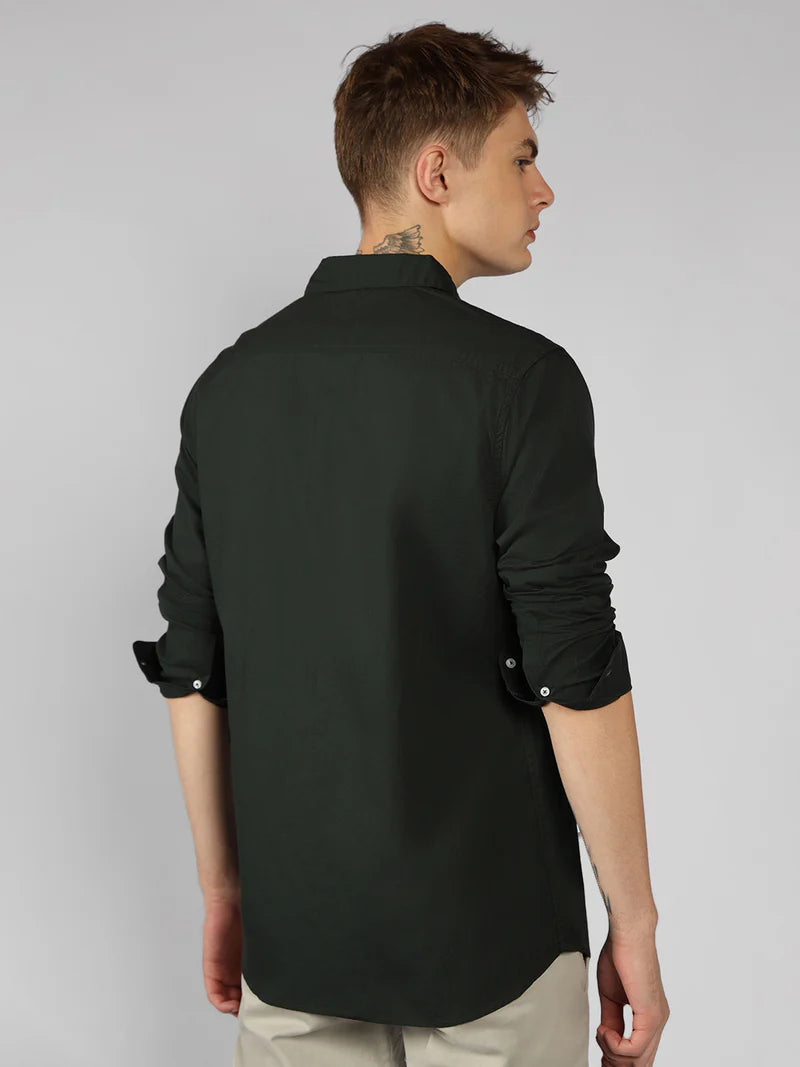Men’s Cotton Green Slim Fit Solid Casual Shirt – MADOXX