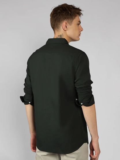 Men’s Cotton Green Slim Fit Solid Casual Shirt – MADOXX