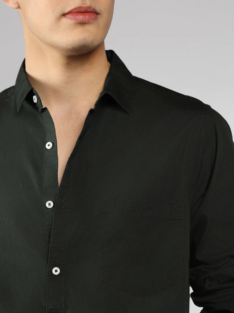 Men’s Cotton Green Slim Fit Solid Casual Shirt – MADOXX