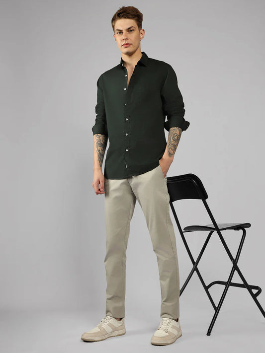 Men’s Cotton Green Slim Fit Solid Casual Shirt – MADOXX