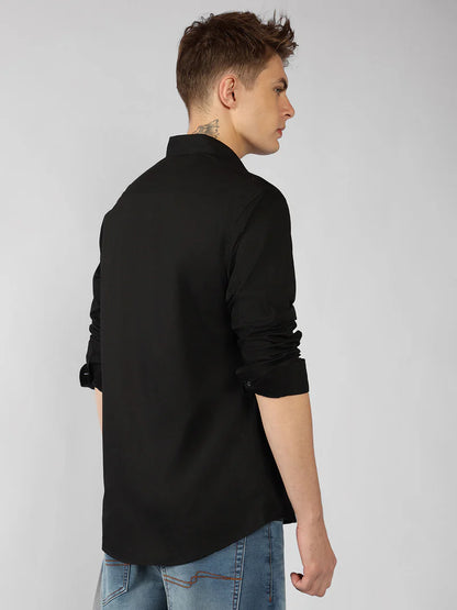 Men’s Cotton Black Slim Fit Solid Casual Shirt – MADOXX