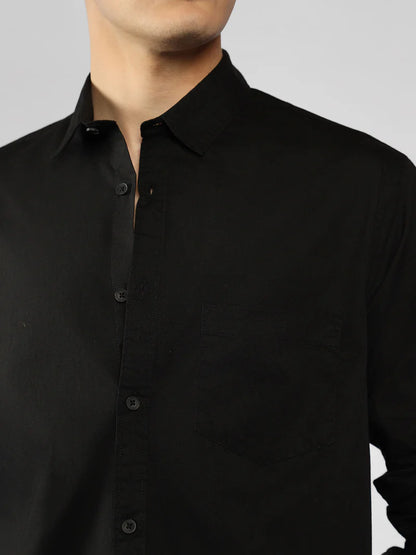 Men’s Cotton Black Slim Fit Solid Casual Shirt – MADOXX