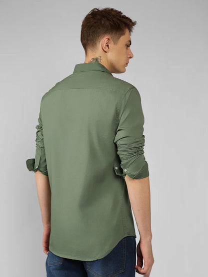Men’s Cotton Dusty Green Slim Fit Solid Casual Shirt – MADOXX