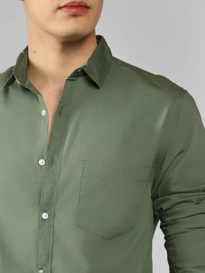 Men’s Cotton Dusty Green Slim Fit Solid Casual Shirt – MADOXX