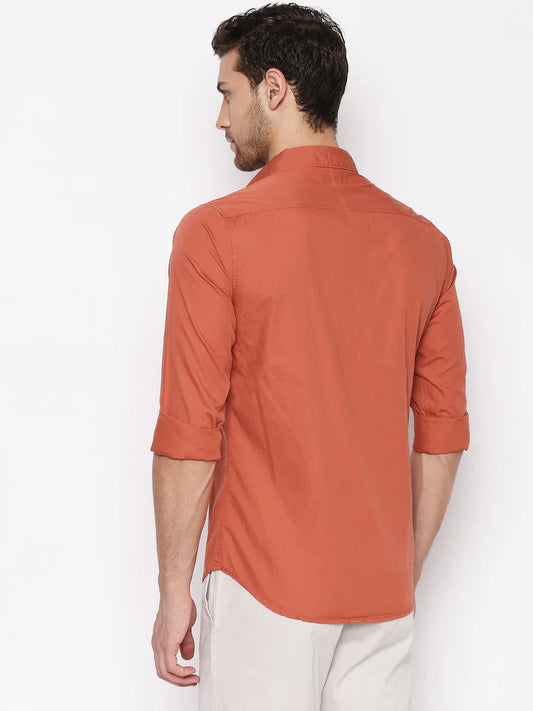 Men’s Cotton Dusty Orange Slim Fit Solid Casual Shirt – MADOXX