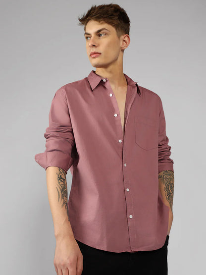 Men’s Cotton Dusty Pink Slim Fit Solid Casual Shirt – MADOXX