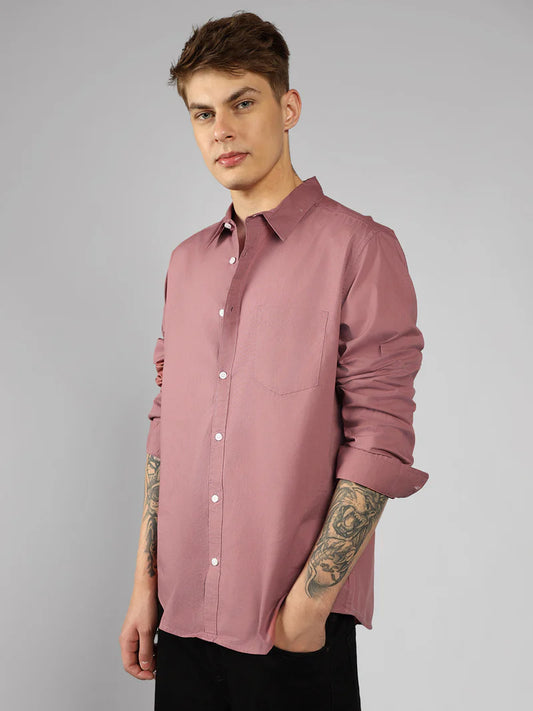 Men’s Cotton Dusty Pink Slim Fit Solid Casual Shirt – MADOXX