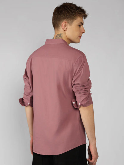 Men’s Cotton Dusty Pink Slim Fit Solid Casual Shirt – MADOXX