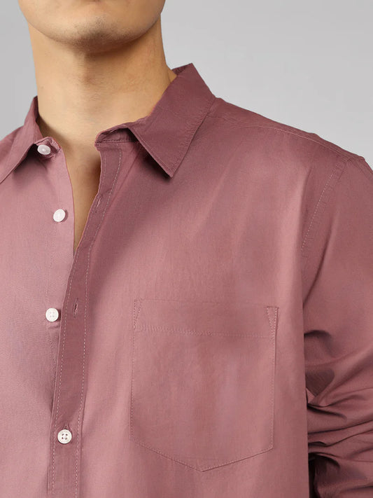 Men’s Cotton Dusty Pink Slim Fit Solid Casual Shirt – MADOXX