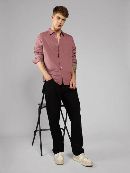 Men’s Cotton Dusty Pink Slim Fit Solid Casual Shirt – MADOXX