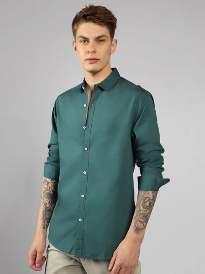 Men’s Cotton Peacock Slim Fit Solid Casual Shirt – MADOXX