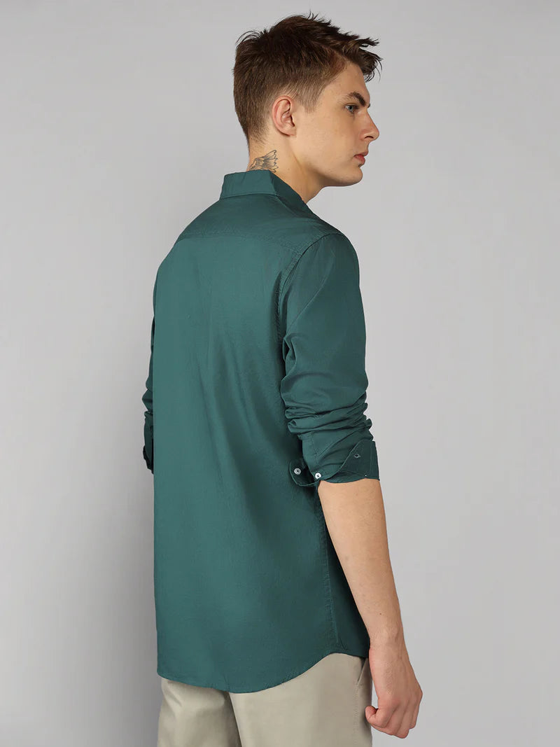 Men’s Cotton Peacock Slim Fit Solid Casual Shirt – MADOXX