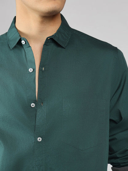 Men’s Cotton Peacock Slim Fit Solid Casual Shirt – MADOXX