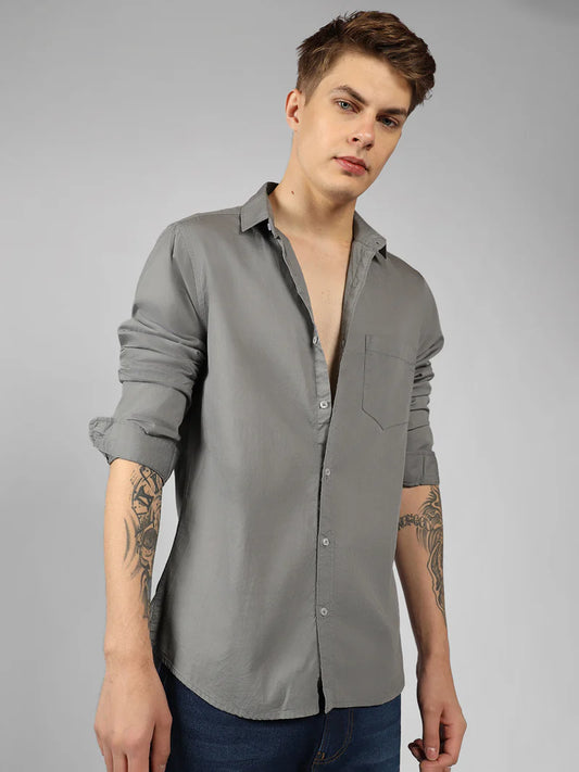 Men’s Cotton Slate Slim Fit Solid Casual Shirt – MADOXX