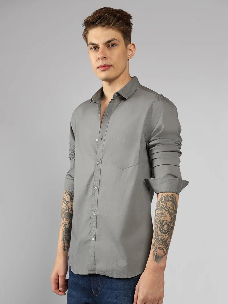 Men’s Cotton Slate Slim Fit Solid Casual Shirt – MADOXX