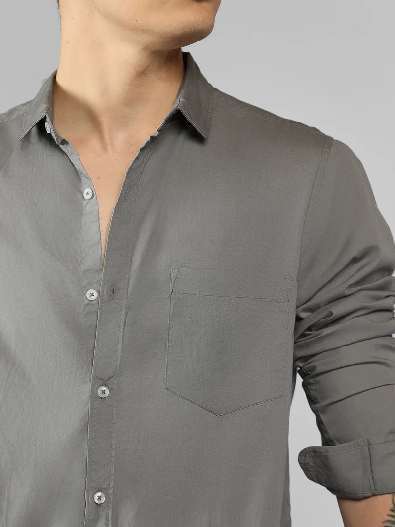 Men’s Cotton Slate Slim Fit Solid Casual Shirt – MADOXX